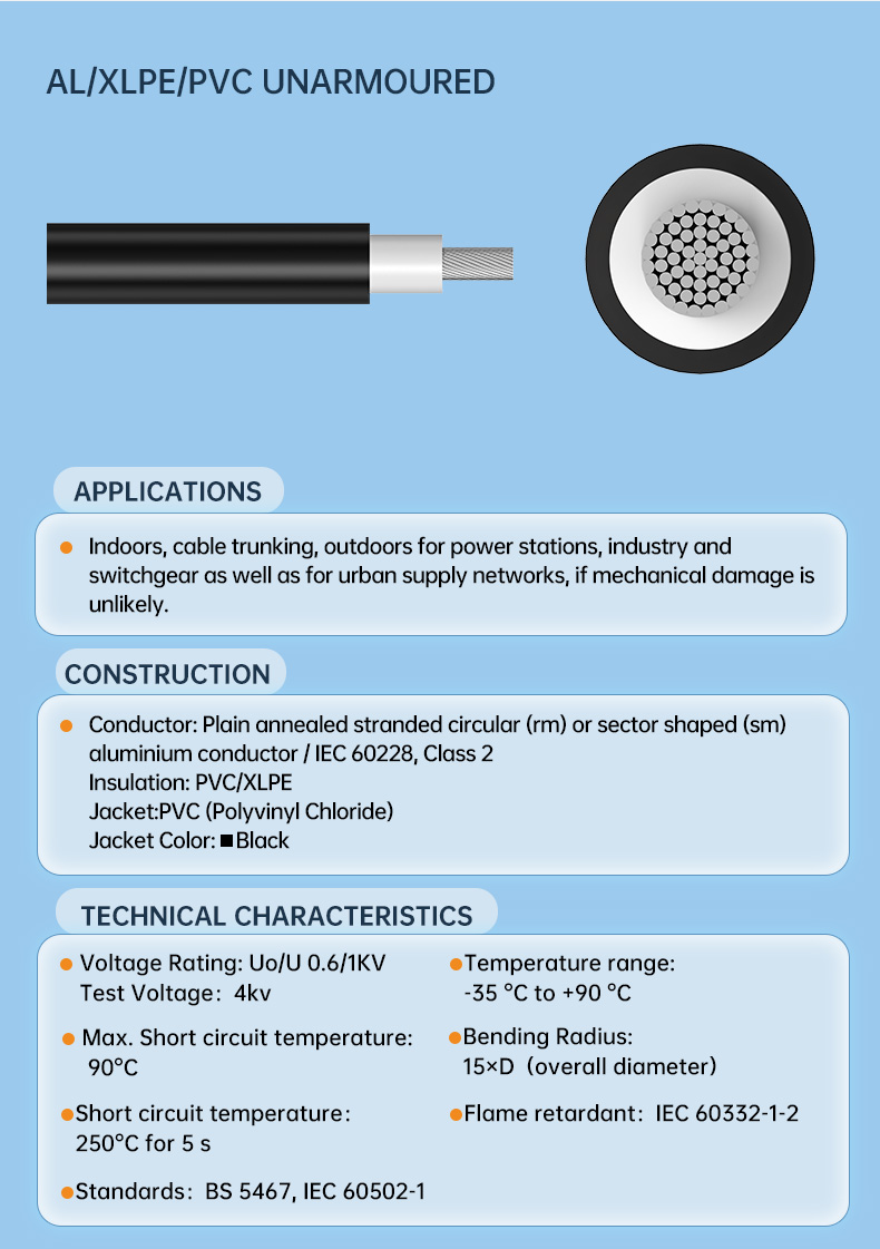 German standard industrial cable NA2XY AL/XLPE/PVC 0.6/1KV Power wire low voltage(图3)