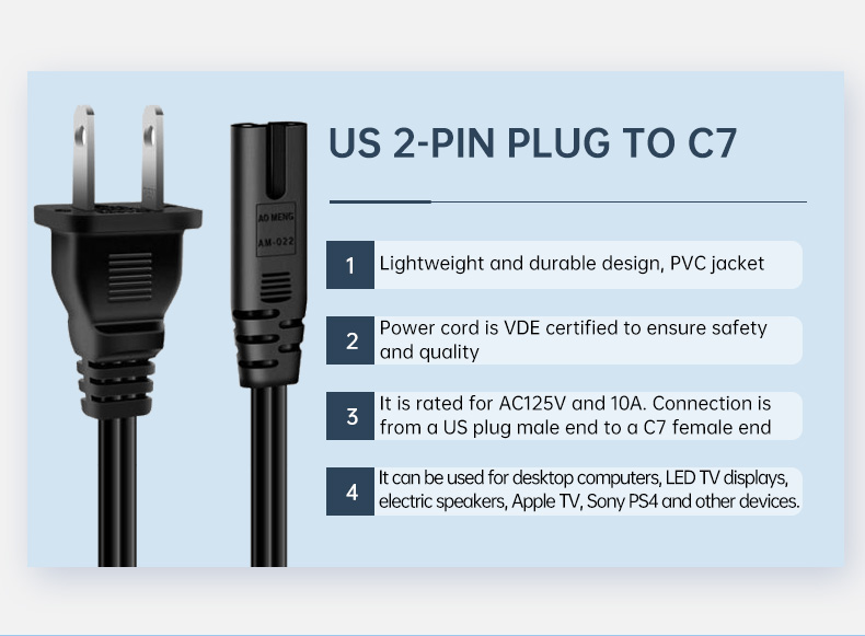 AC Cables Extension Lead US Power Cords Type(图2)