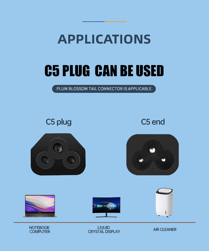 US Plug To C5 110v US Computer Power Cord IEC  3 Prong Connector(图6)