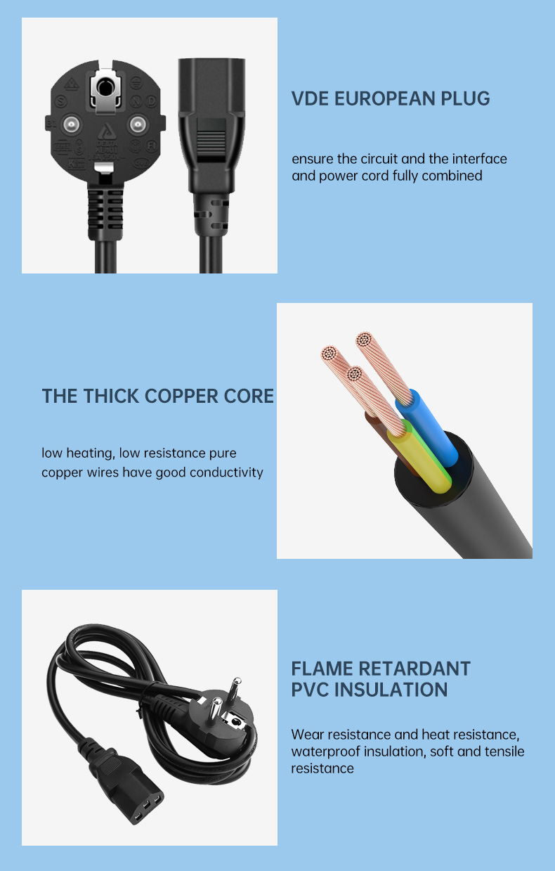 Europe 3-Pin Angle Plug To IEC 320 C13 AC Power Cord(图4)