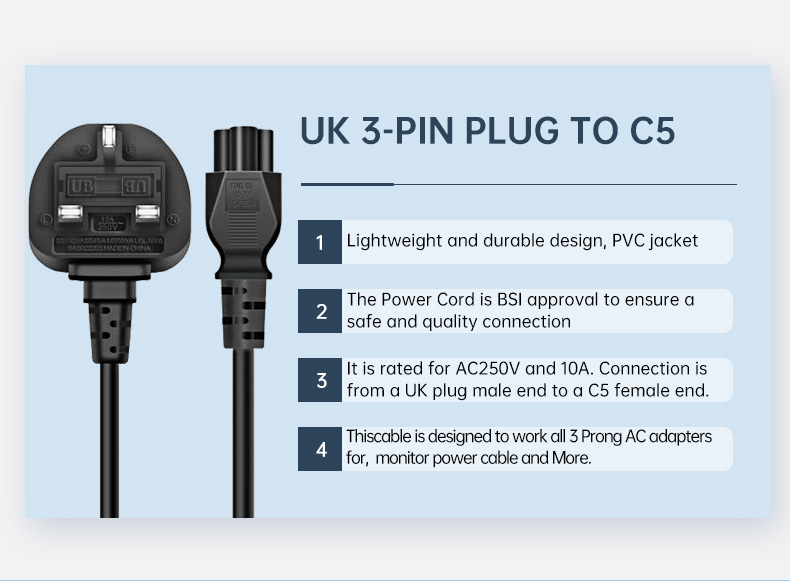 Main C5 To Uk Power Cord For Laptop Adapter(图2)